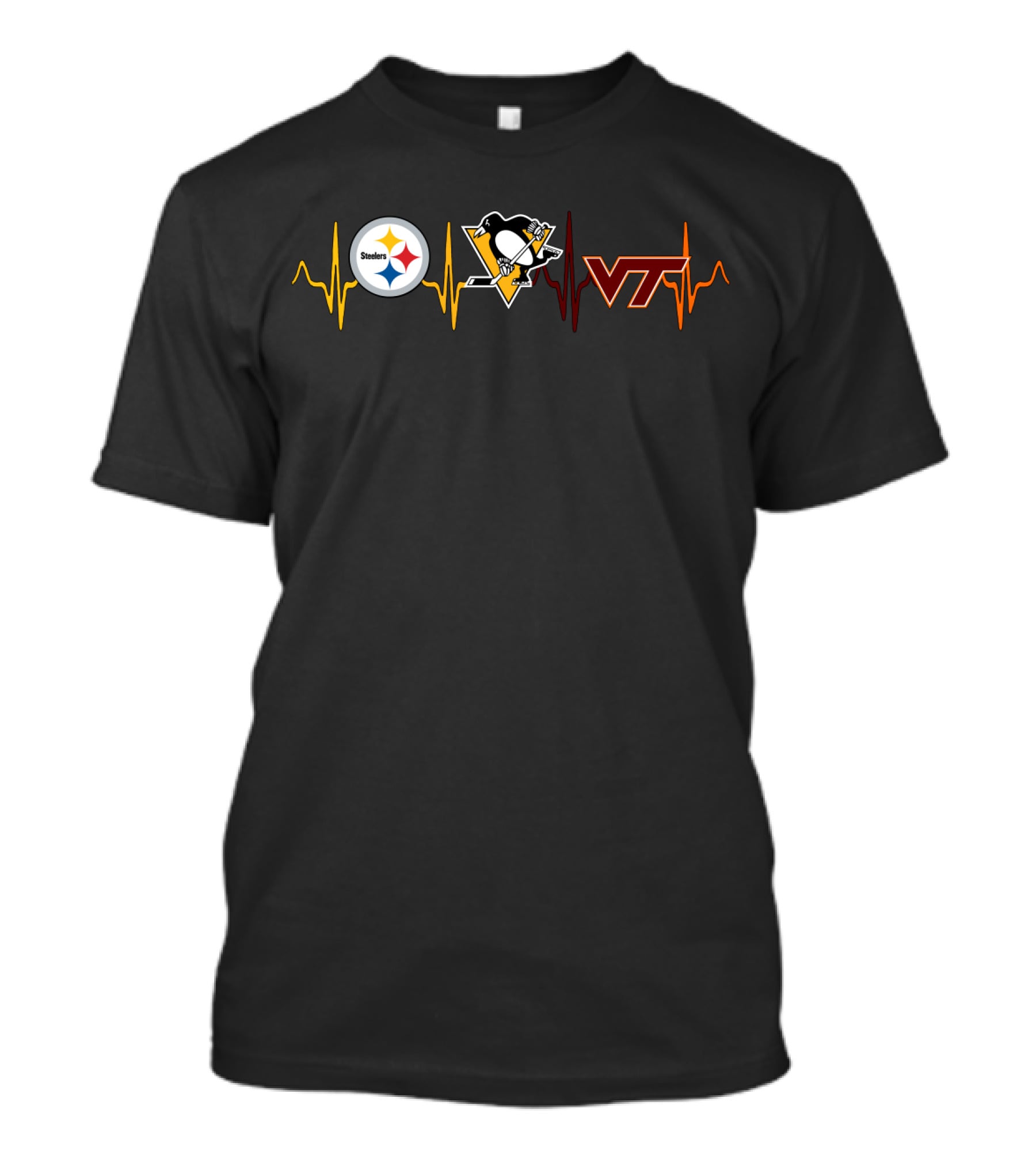 Steelers Penguins Vt Logo With Heartbeat T-Shirt