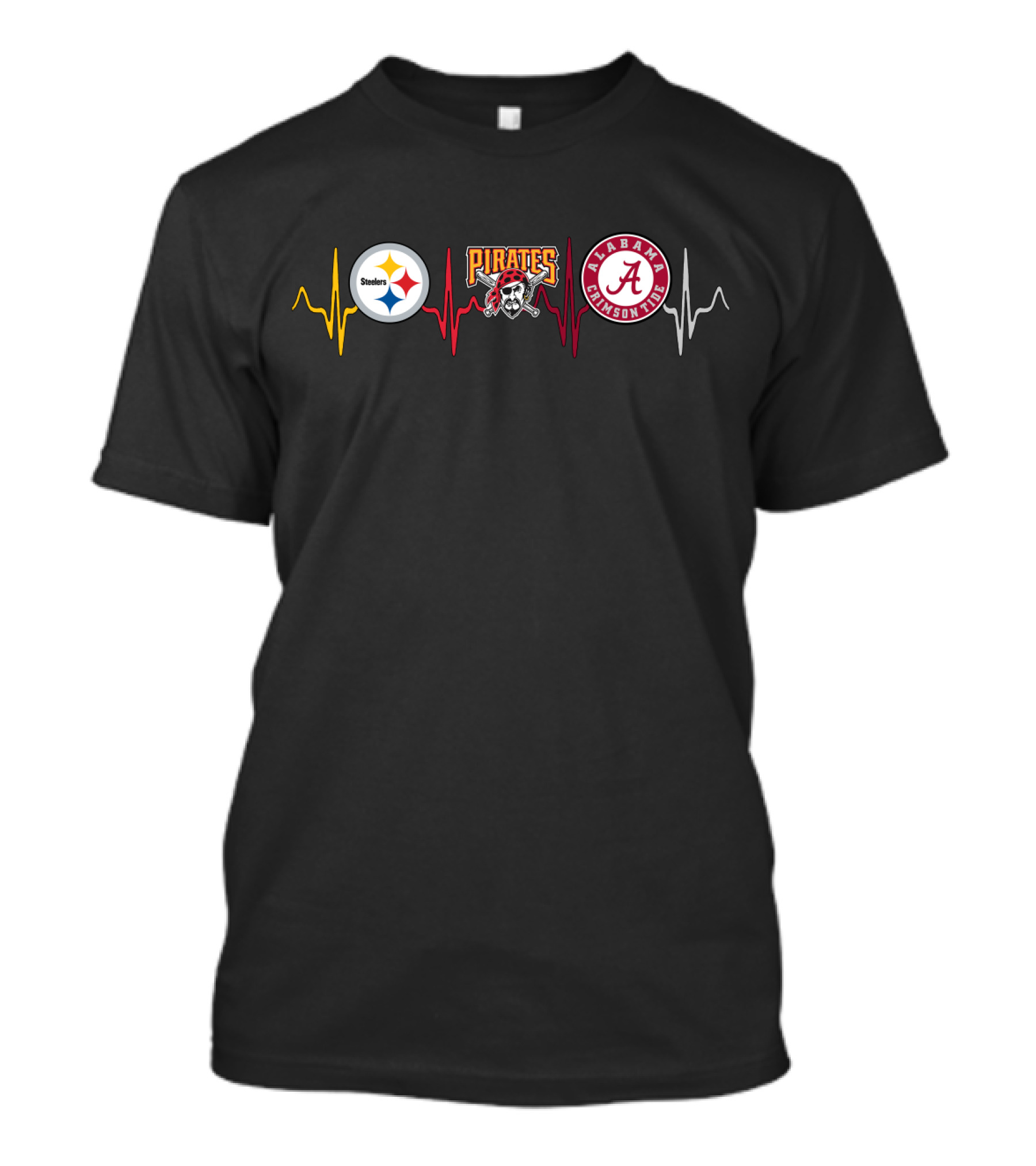 Steelers Pirates Alabama Crimson Tide Heartbeat T-Shirt