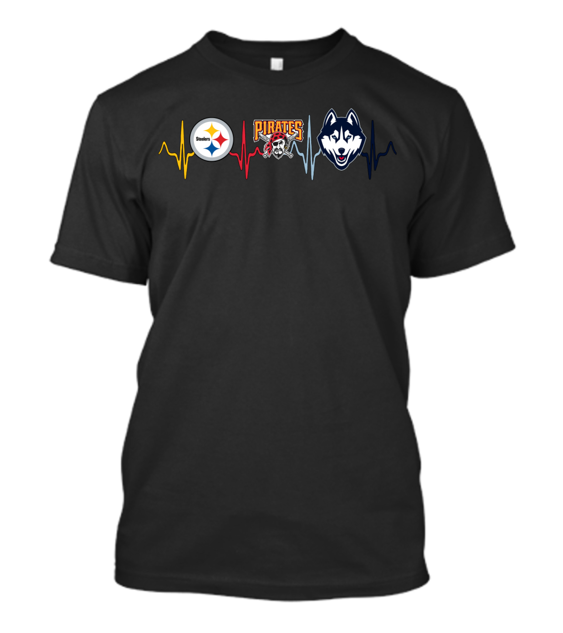 Steelers Pirates Huskies Heartbeat Logo Collection T-Shirt