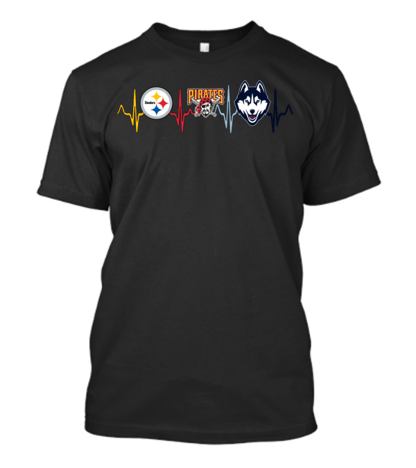 Steelers Pirates Huskies Heartbeat Logo Collection T-Shirt