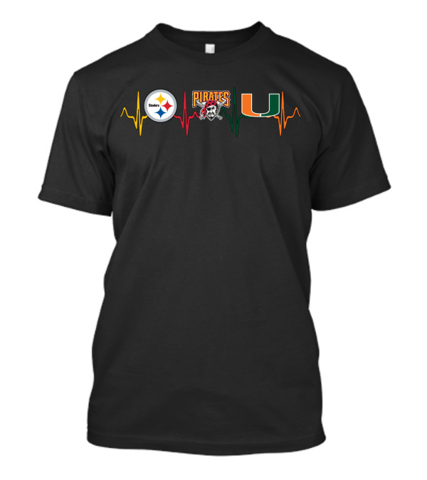 Steelers Pirates Miami Hurricanes Heartbeat T-Shirt