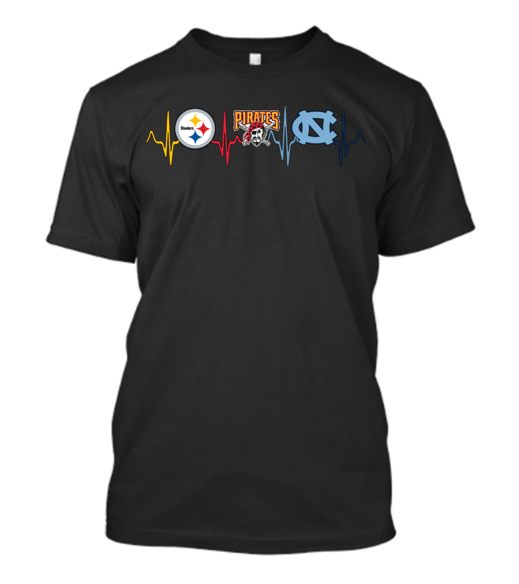 Love Steelers Pirates North Carolina Tar Heels Logos T-Shirt