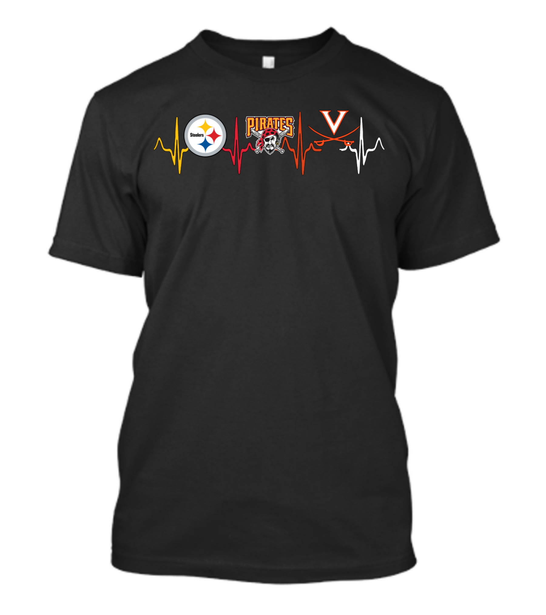 Steelers Pirates Virginia Cavaliers Heartbeat T-Shirt