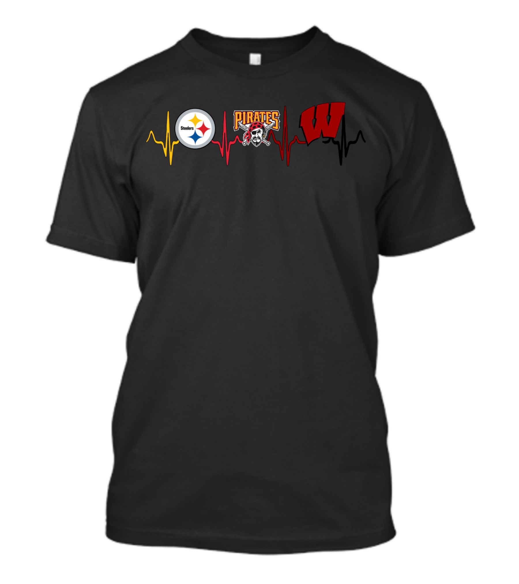 Pittsburgh Steelers And Pirates Fans With Wisconsin Pride Heartbeat T-Shirt