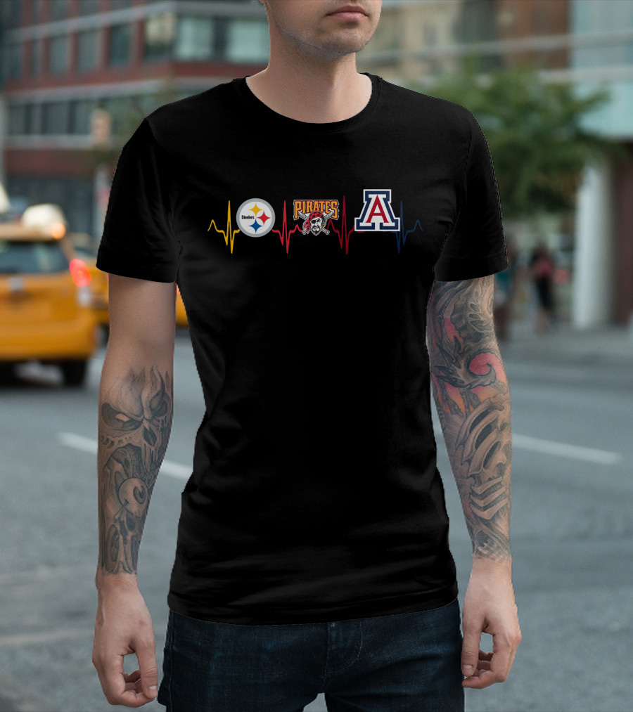 Steelers Pirates Arizona Wildcats Heartbeat T-Shirt