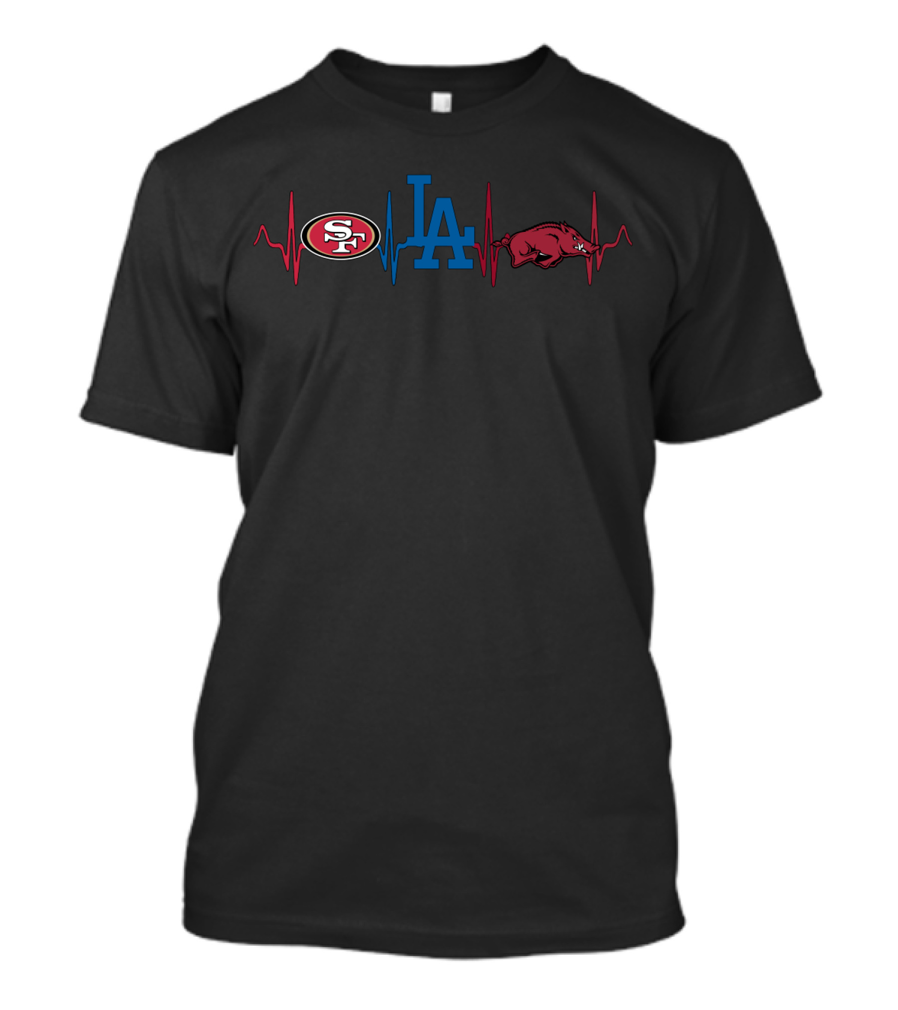 Love 49ers Dodgers Arkansas Razorbacks Heartbeat T-Shirt