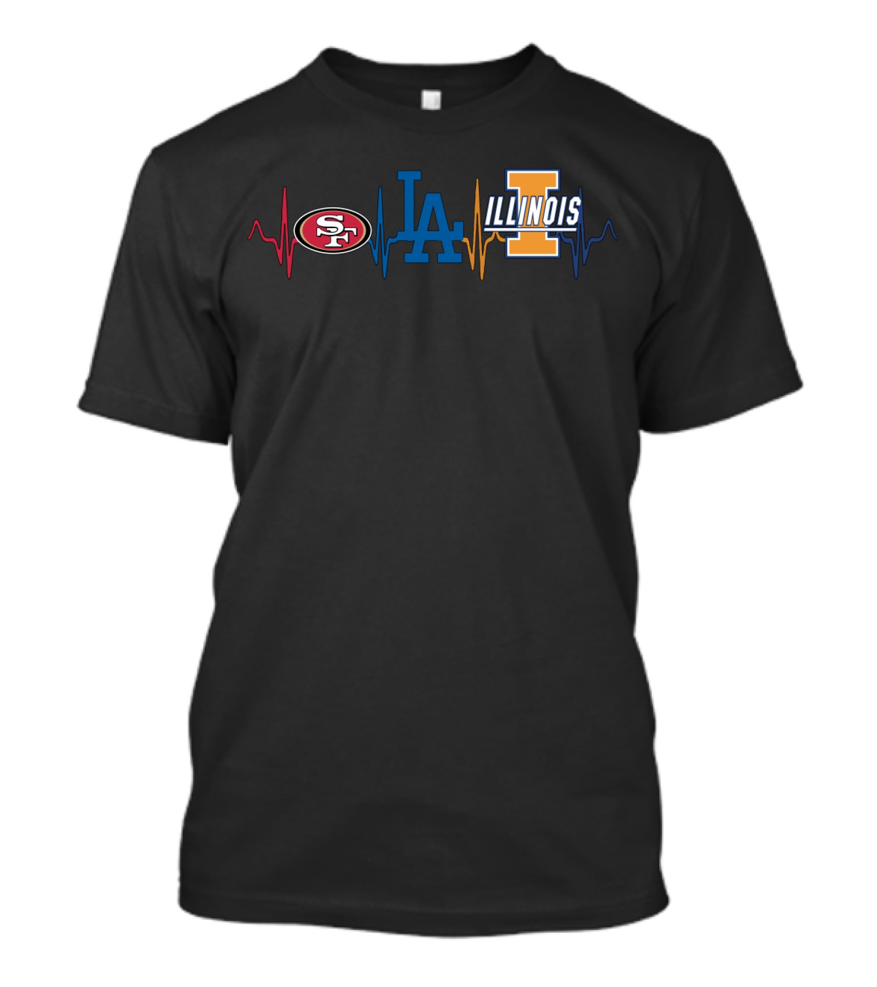 Love 49ers Dodgers Illinois Fi Heartbeat T-Shirt
