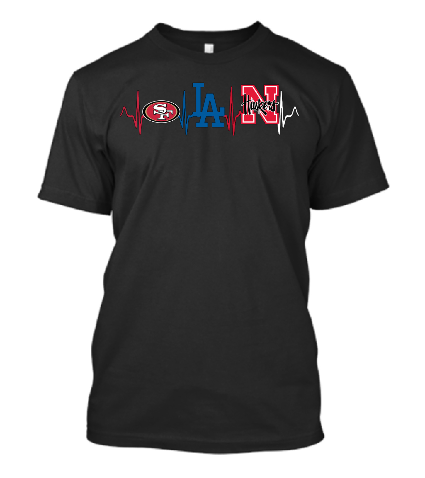Sf 49ers La Dodgers Nebraska Huskers Heartbeat T-Shirt
