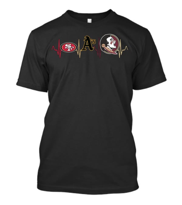 Love 49ers Athletics A's Fsu Seminoles Heartbeat T-Shirt