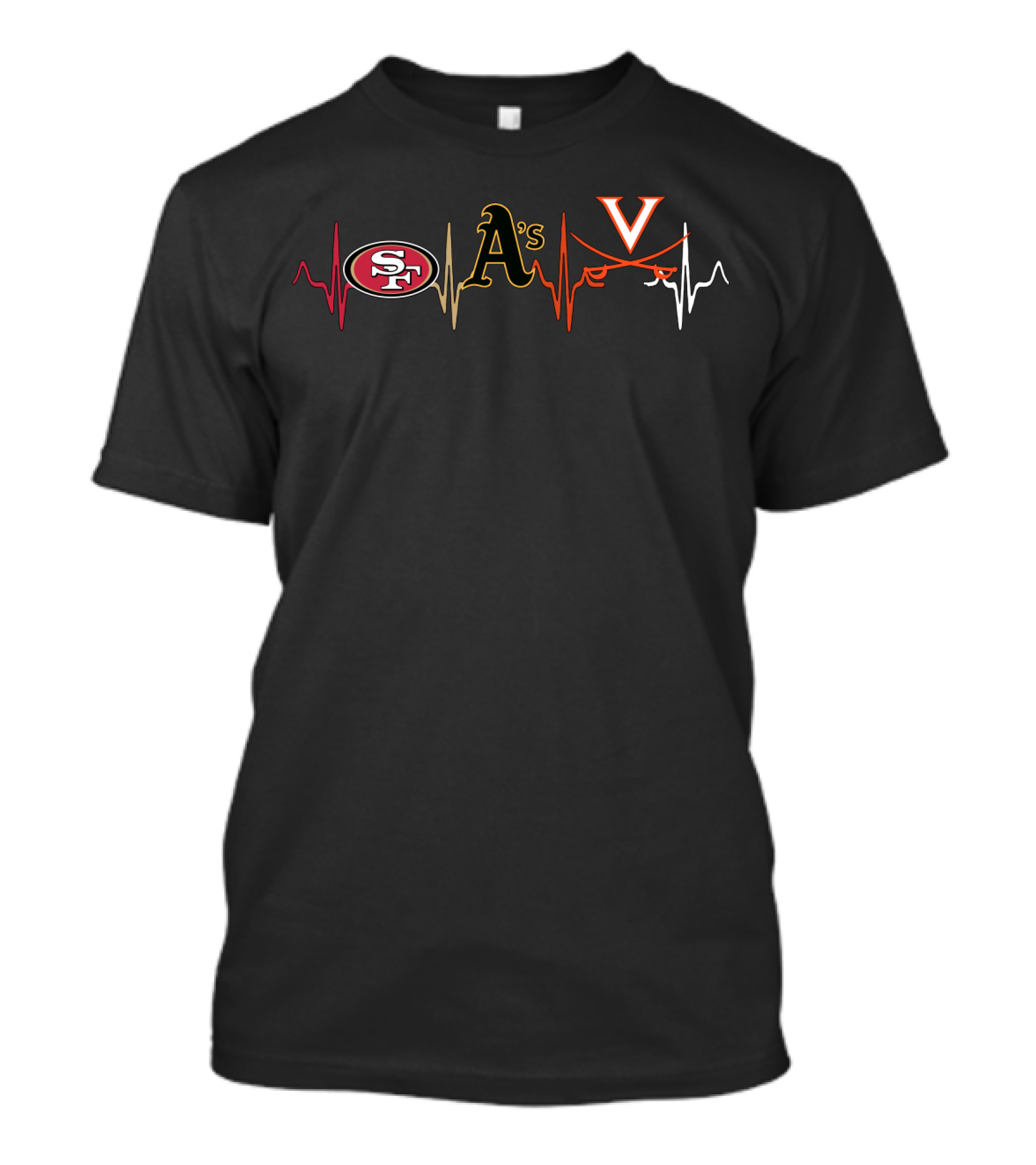 San Francisco 49ers Oakland Athletics Virginia Cavaliers Heartbeat T-Shirt