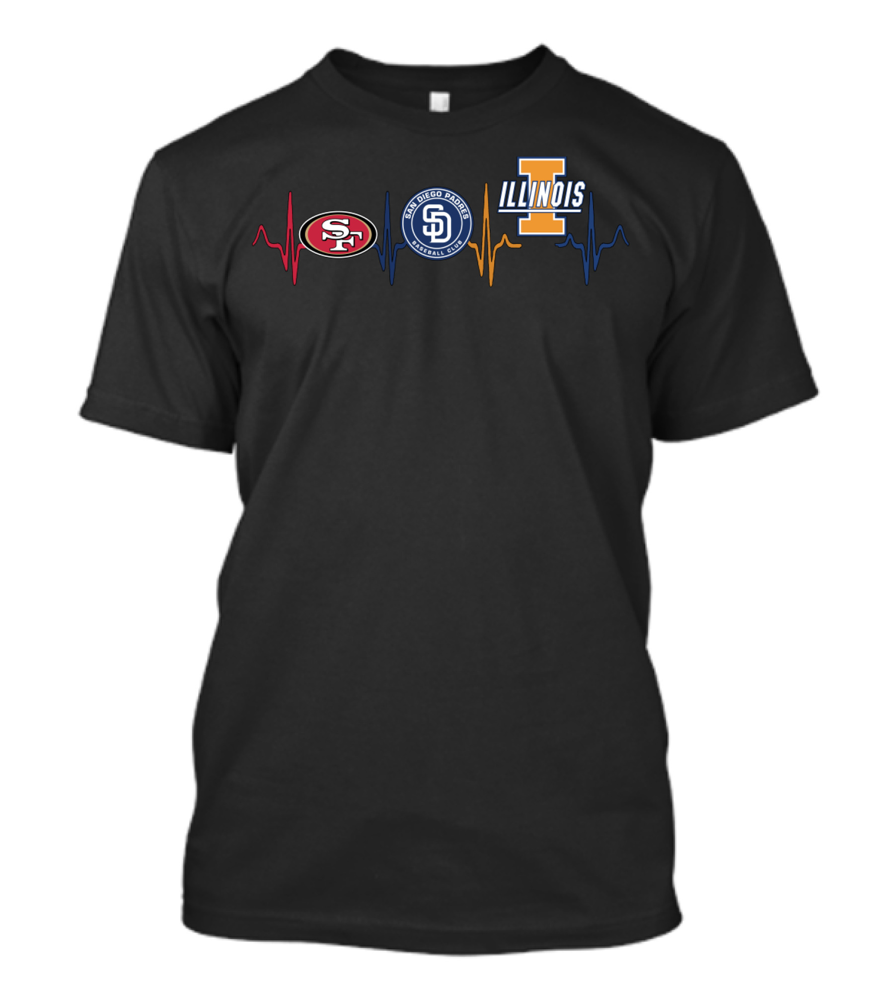 Love 49ers San Diego Padres Illinois Heartbeat T-Shirt