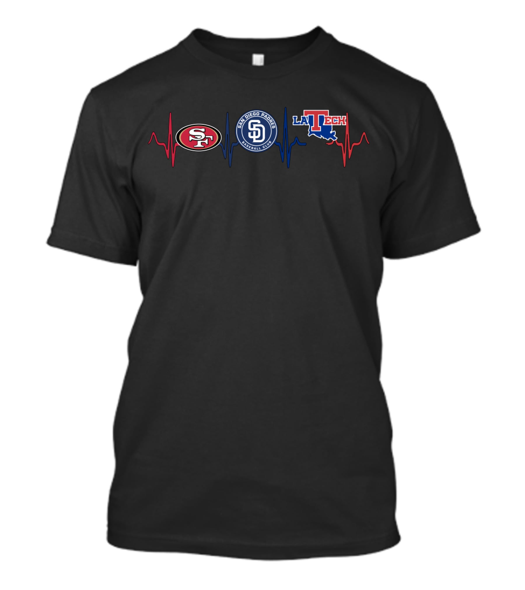 San Francisco 49ers San Diego Padres Louisiana Tech Heartbeat T-Shirt