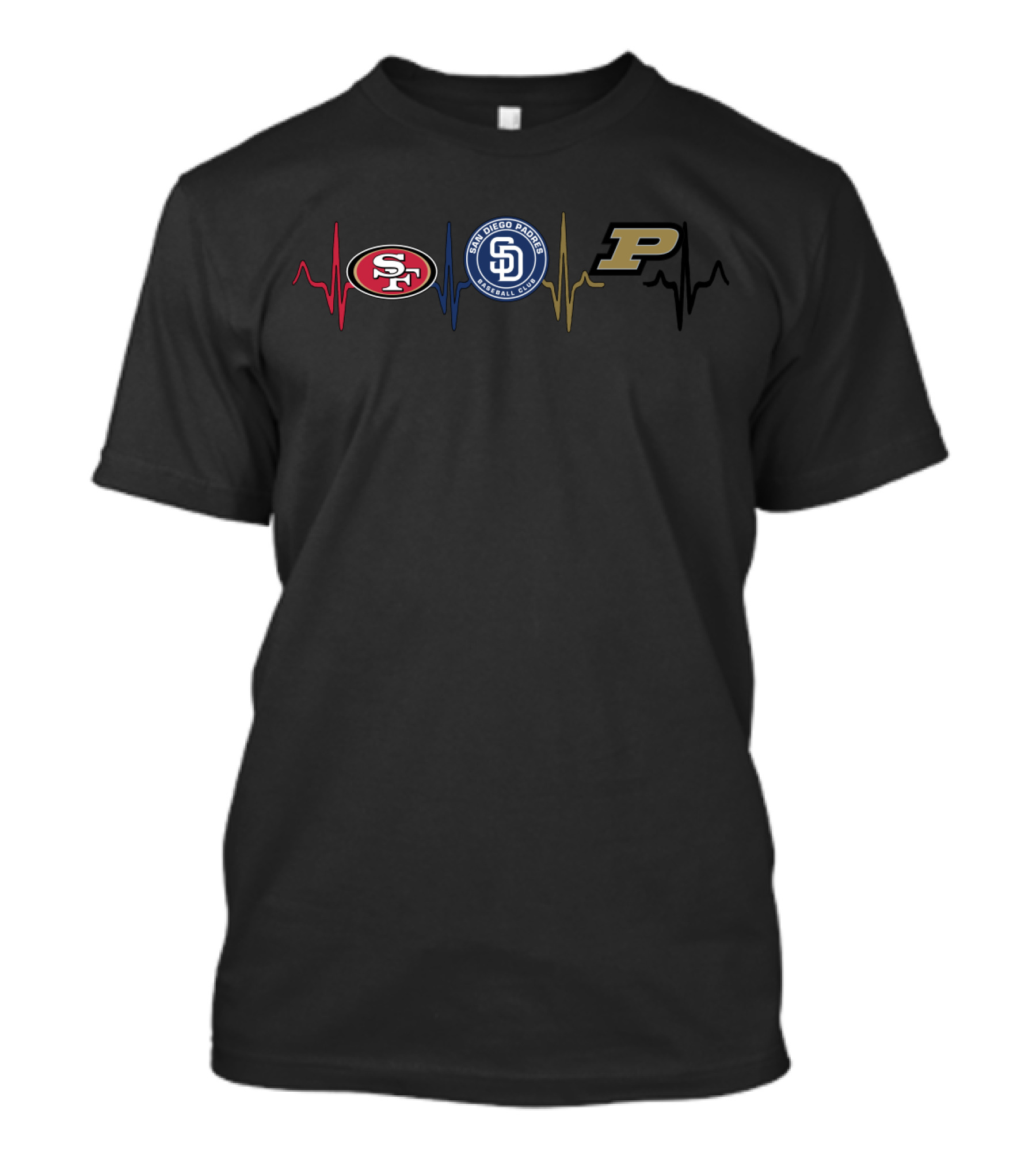 San Francisco 49ers San Diego Padres Purdue Boilermakers Heartbeat T-Shirt