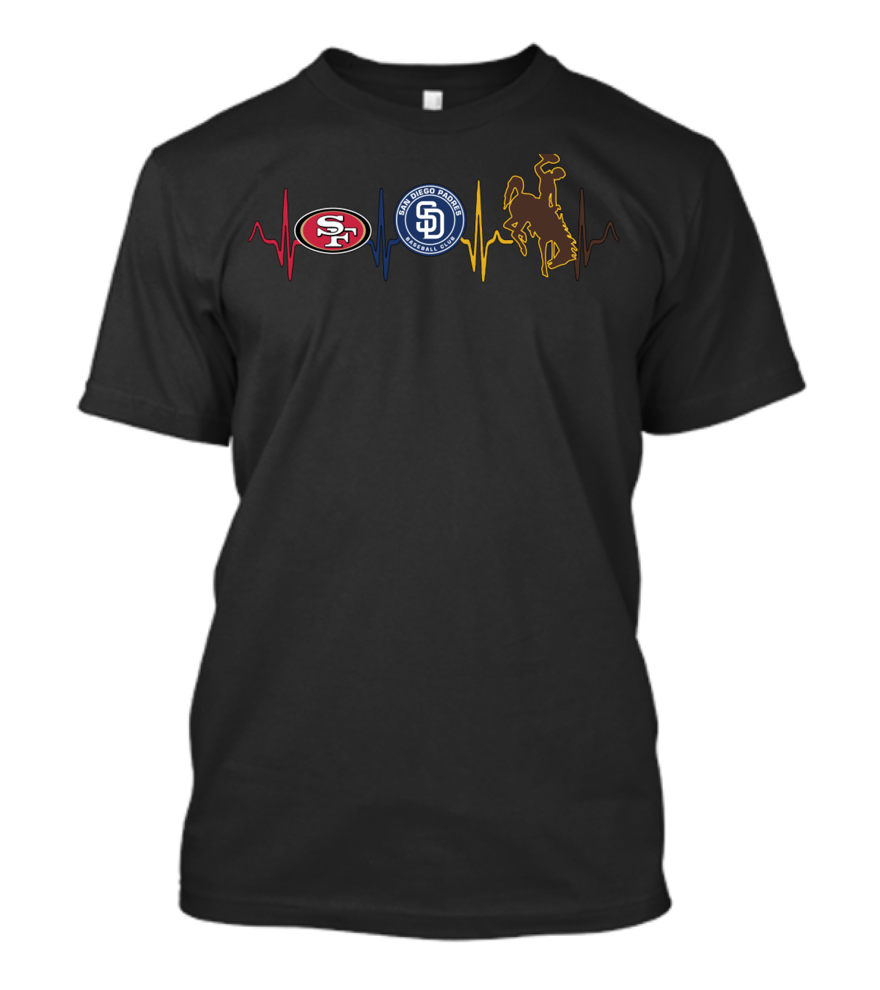 Love 49ers San Diego Padres Wyoming Cowboys Heartbeat T-Shirt