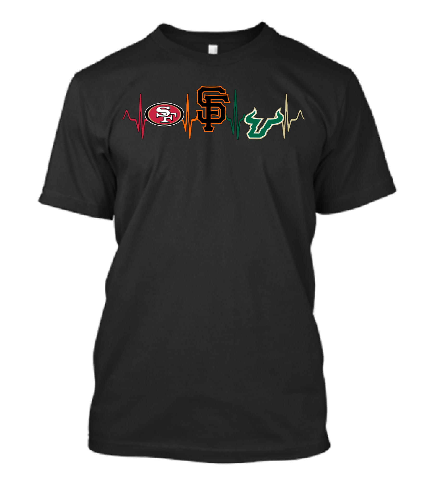 Love 49ers Giants Sfb Heartbeat Bulls T-Shirt