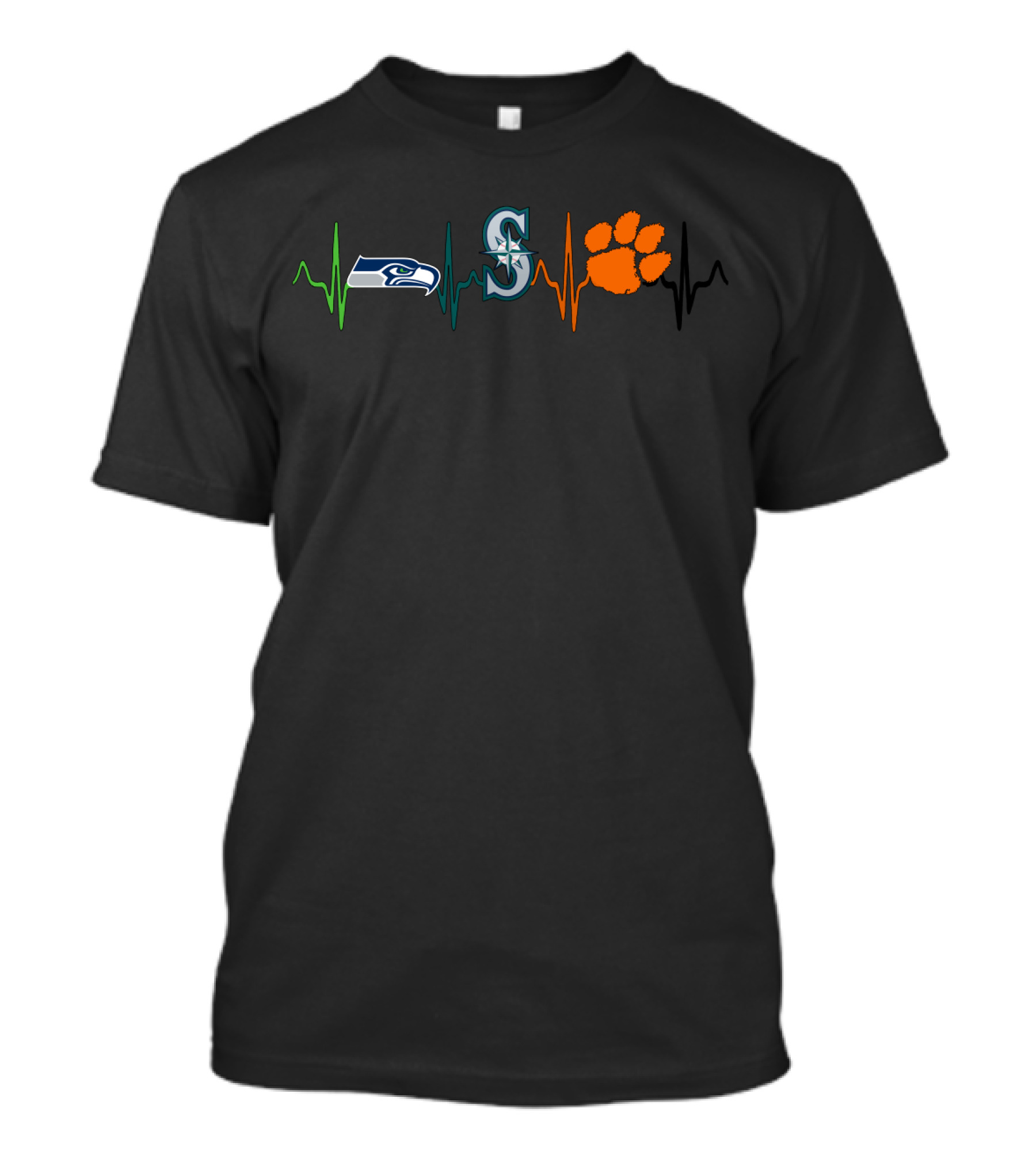 Seahawks Mariners Clemson Tigers Heartbeat T-Shirt
