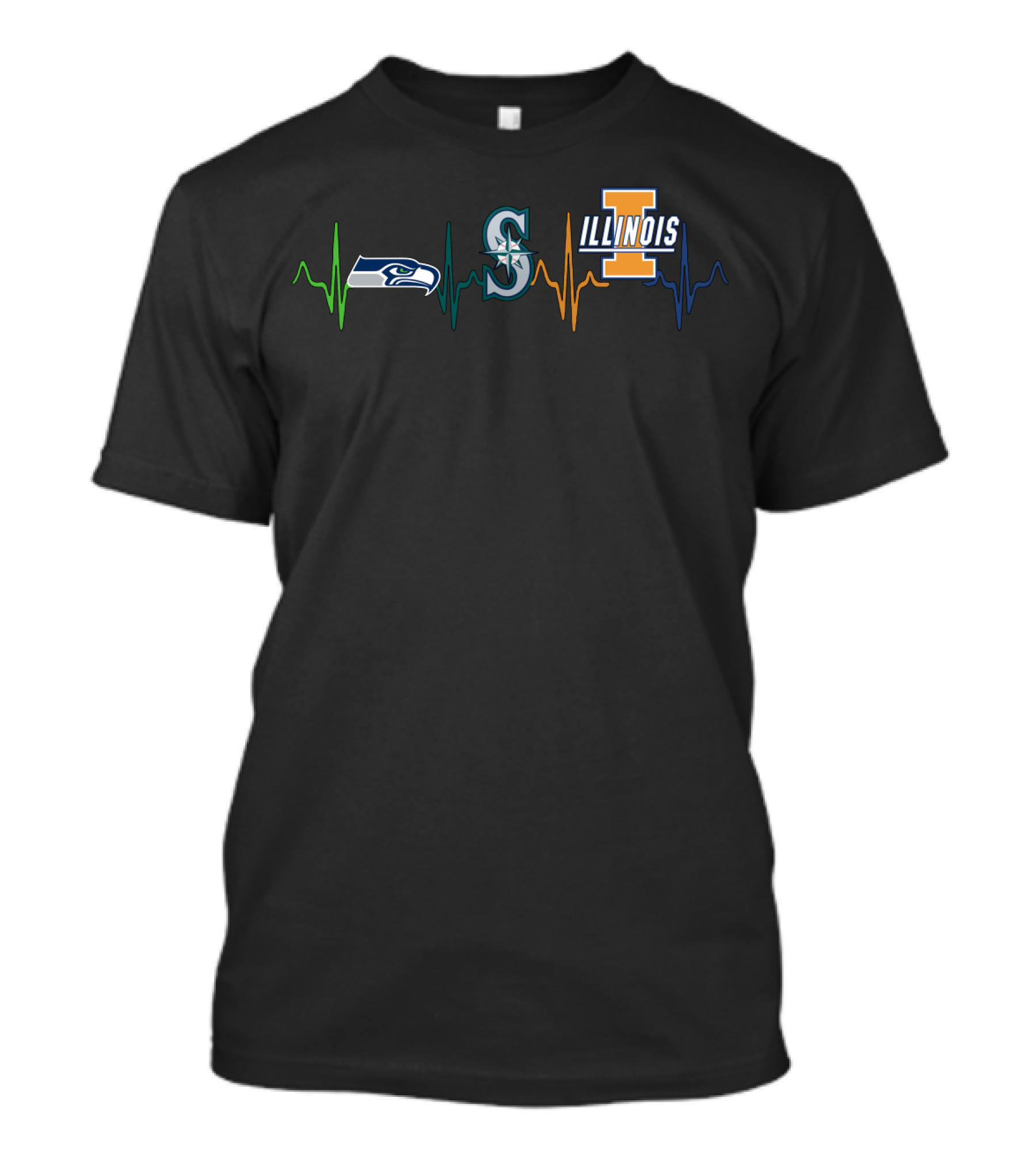Seahawks Mariners Illinois Heartbeat Logos T-Shirt