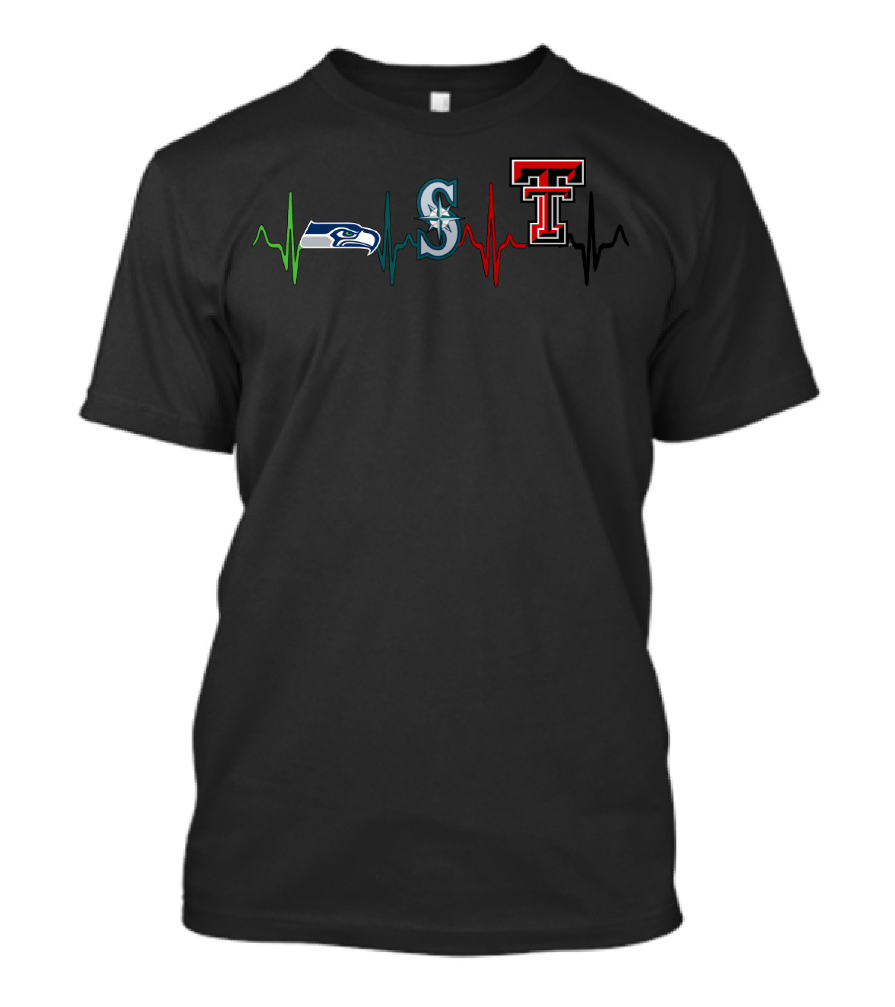 Seattle Seahawks Mariners Texas Tech Trr Heartbeat T-Shirt