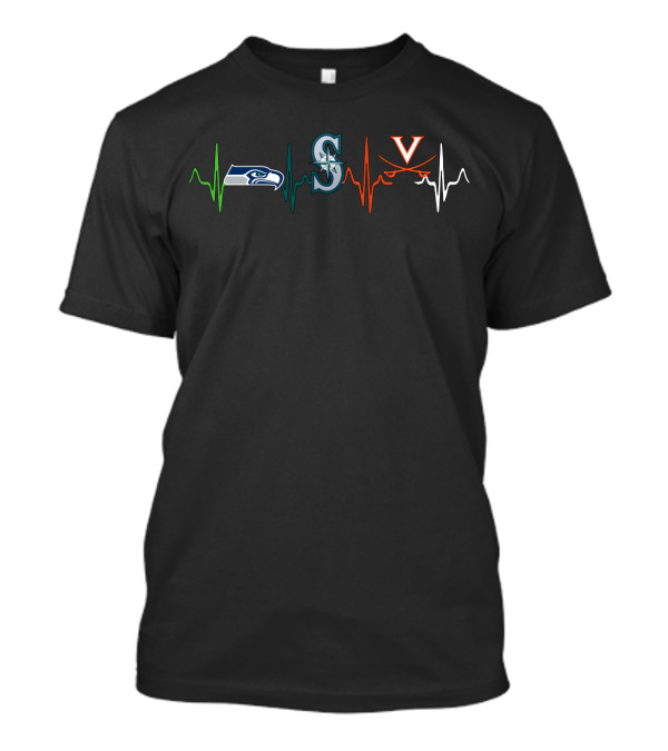 Love Seattle Seahawks Seattle Mariners Virginia Cavaliers Heartbeat T-Shirt