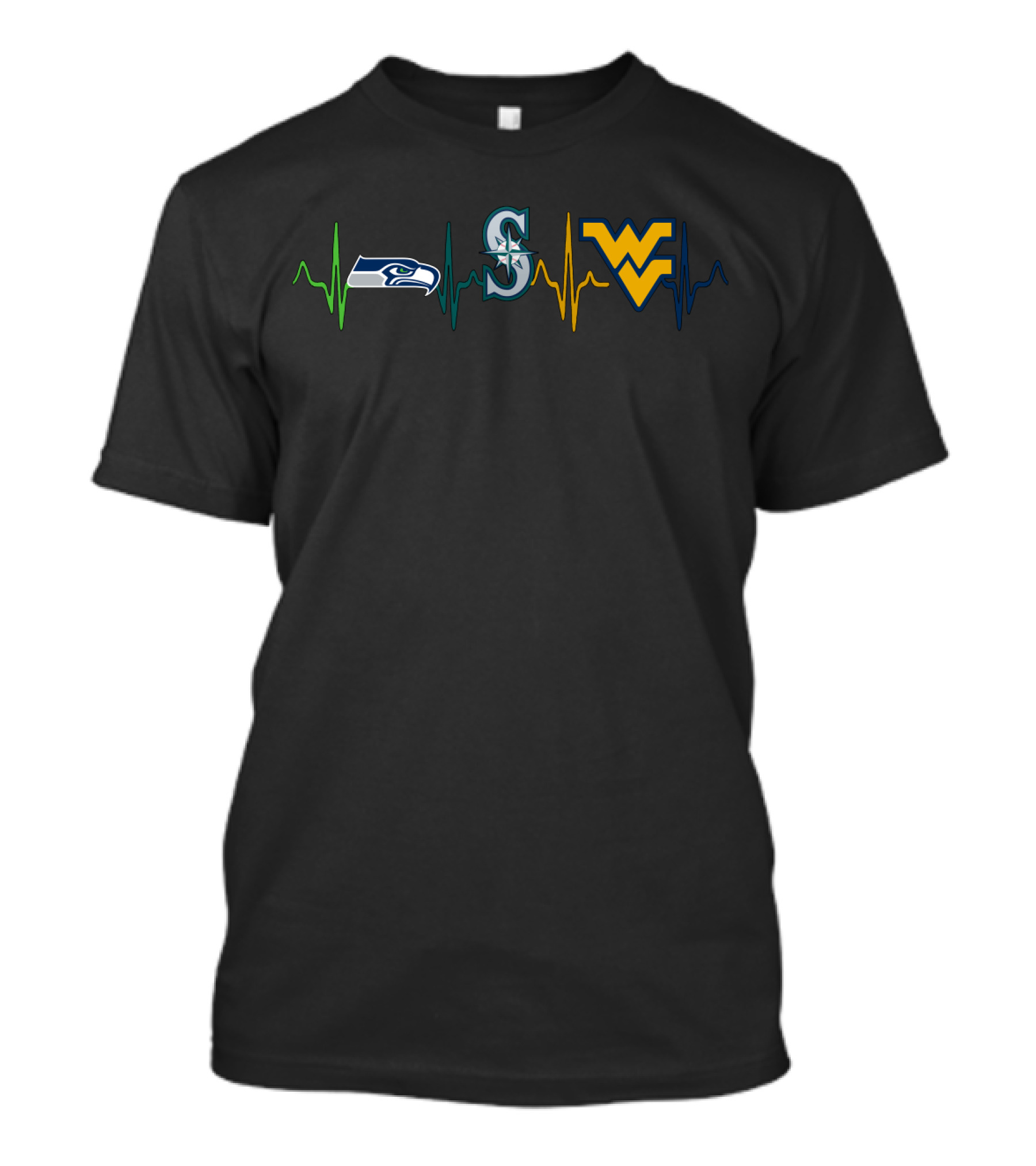 Seattle Seahawks Mariners West Virginia Mountaineers Heartbeat T-Shirt