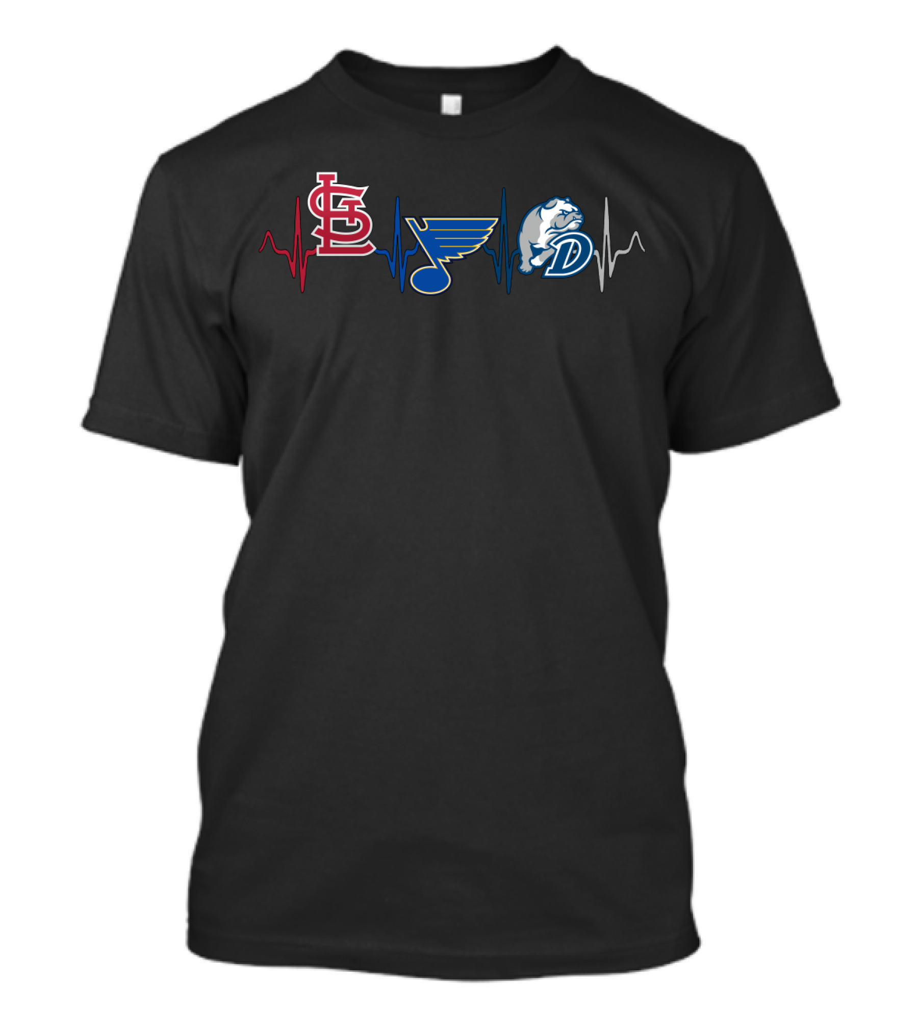 Love Stl Cardinals Blues Bulldogs Heartbeat T-Shirt