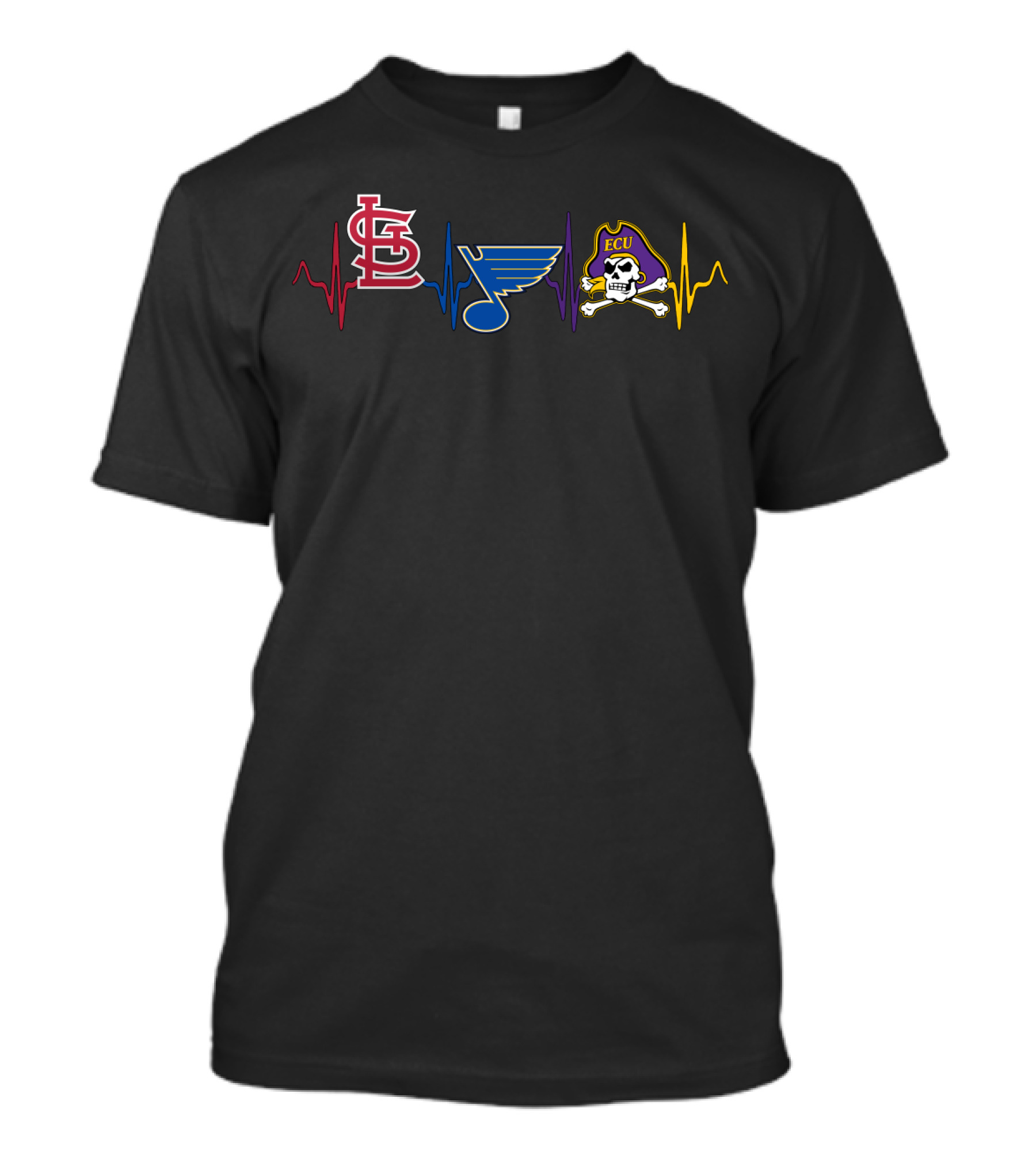 Love Stcardinals Blues Ecu Pirates Heartbeat T-Shirt