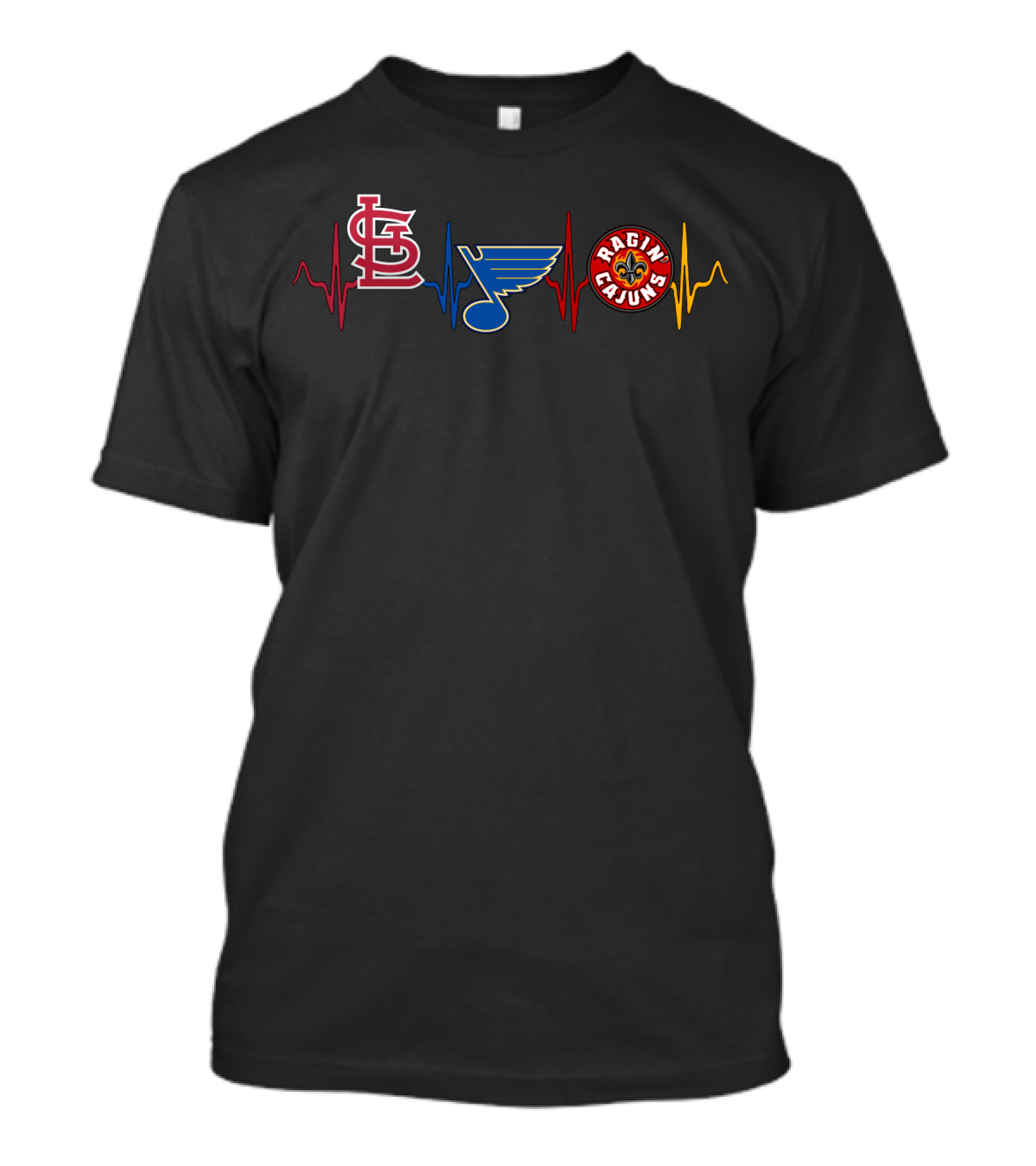 Love Heartbeat Stcardinals Blues Ragin Cajuns Lrc T-Shirt