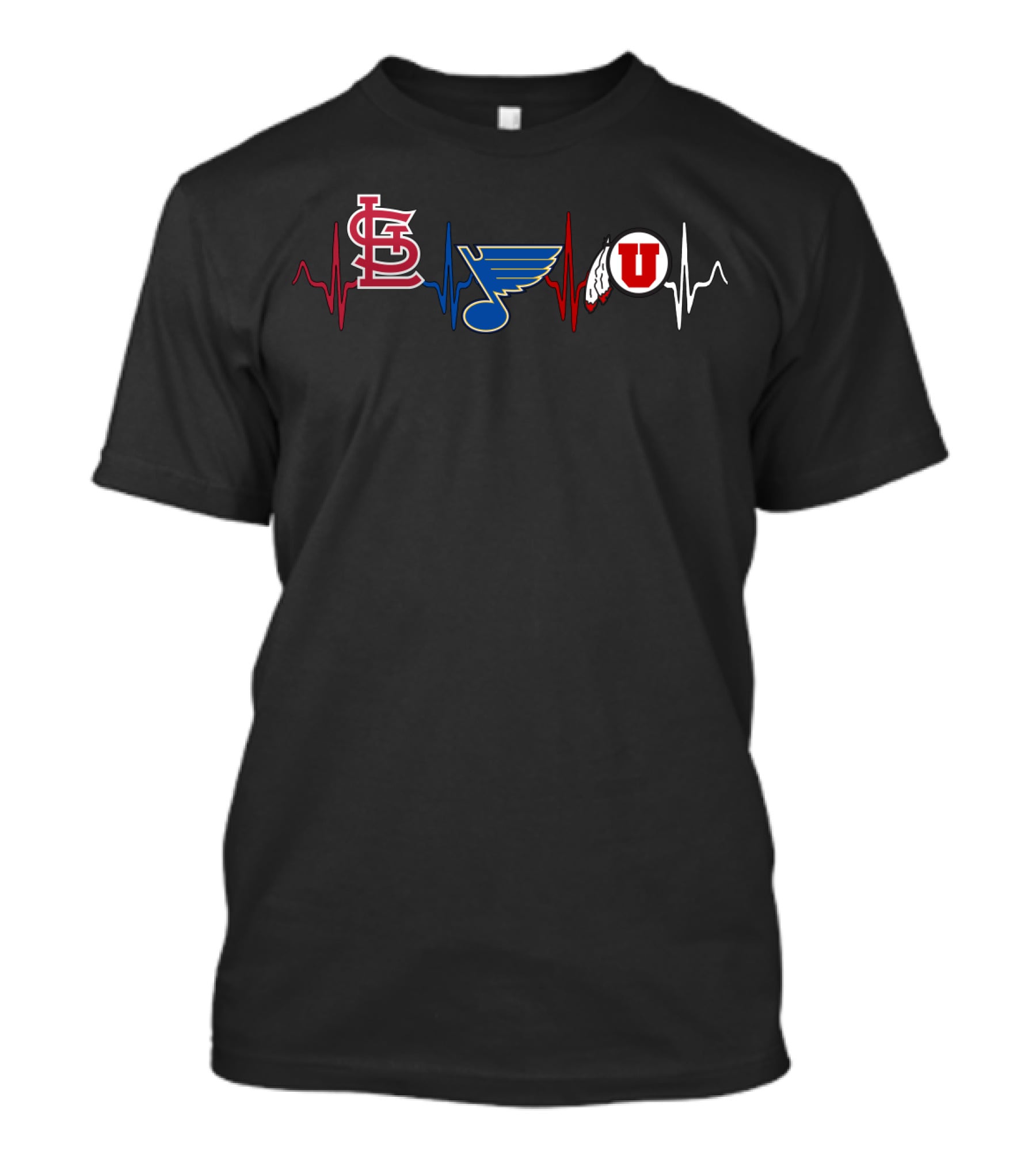Love St. Louis Cardinals Blues Utah Utes Heartbeat T-Shirt