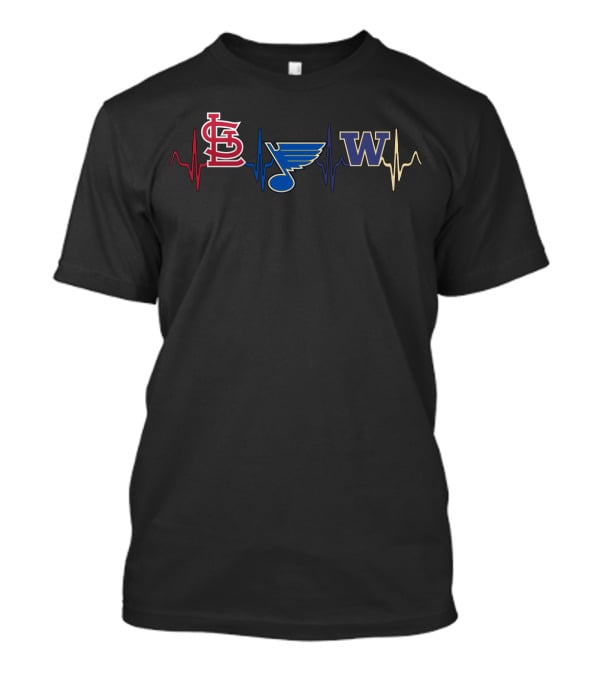 Stcardinals Blues W Logos With Heartbeat Lines T-Shirt