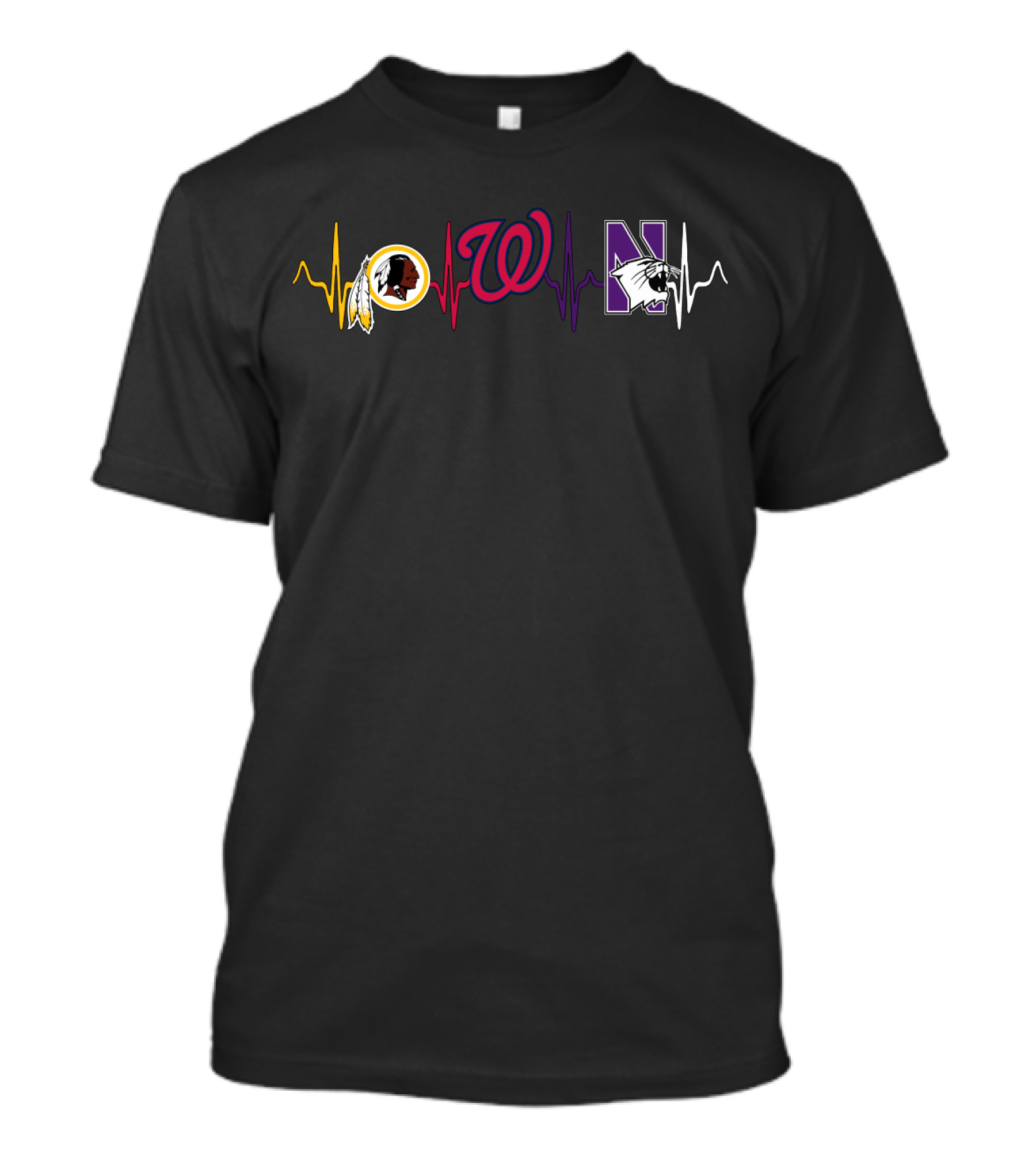 Love Redskins Washington Nationals Northwestern Wildcats Heartbeat T-Shirt