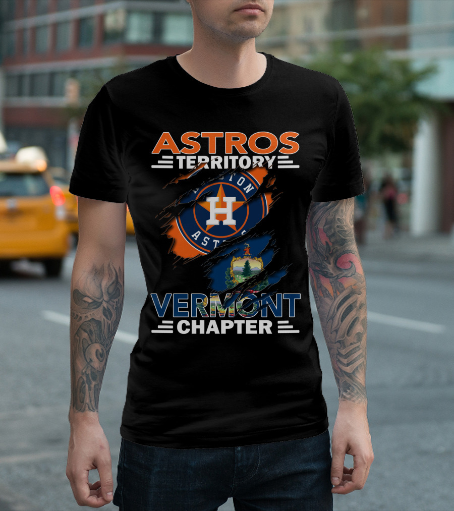 Astros Territory Vermont Chapter Houston Astros Logo Ripped Vermont State Emblem T-Shirt