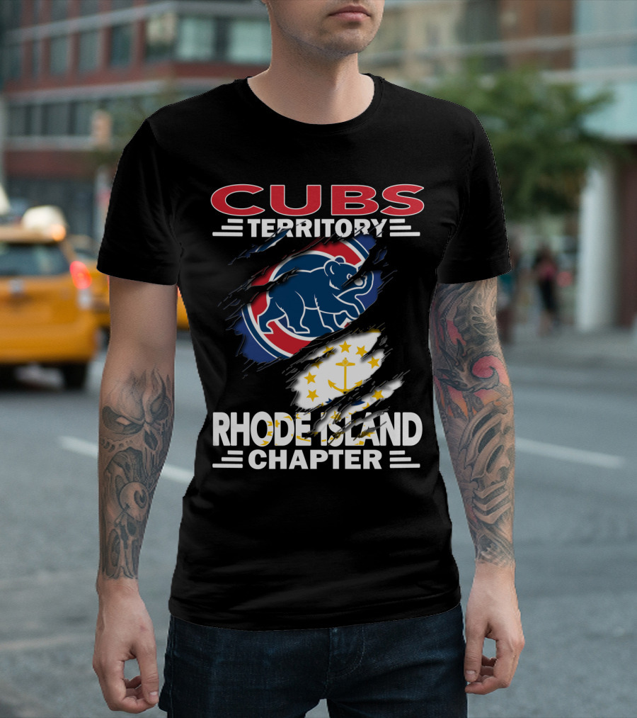 Cubs Territory Rhode Island Chapter Logo With Chicago Cubs And Rhode Island State Symbols T-Shirt