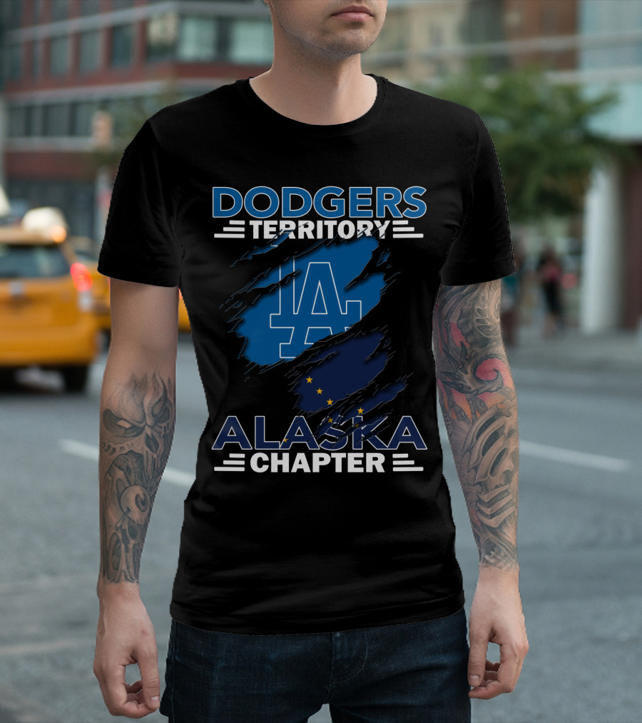 Dodgers Territory Alaska Chapter LA Logo with Alaska Flag T-Shirt