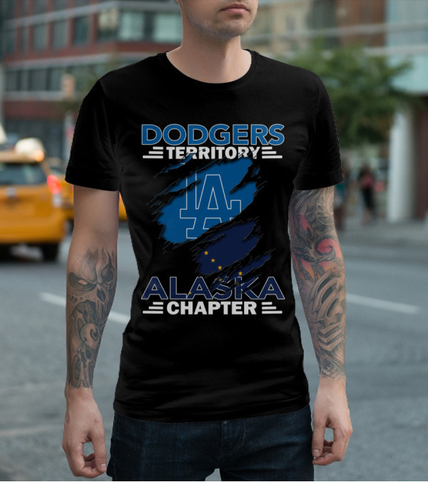 Dodgers Territory Alaska Chapter LA Logo With Alaska Flag T-Shirt