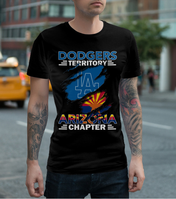 Dodgers Territory Arizona Chapter LA Logo And Arizona Flag T-Shirt