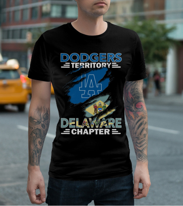 Dodgers Territory Delaware Chapter LA Dodgers Logo And Delaware State Flag T-Shirt