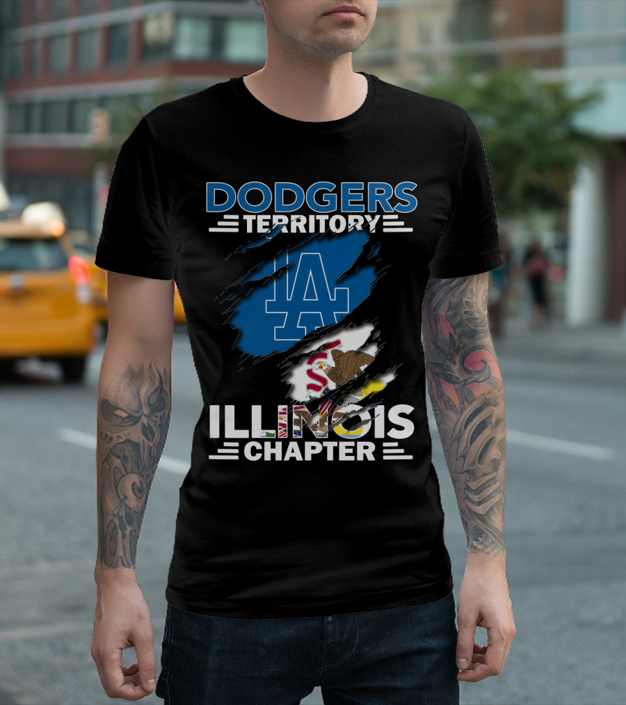 Dodgers Territory Illinois Chapter LA Logo And Illinois Flag Emblem T-Shirt