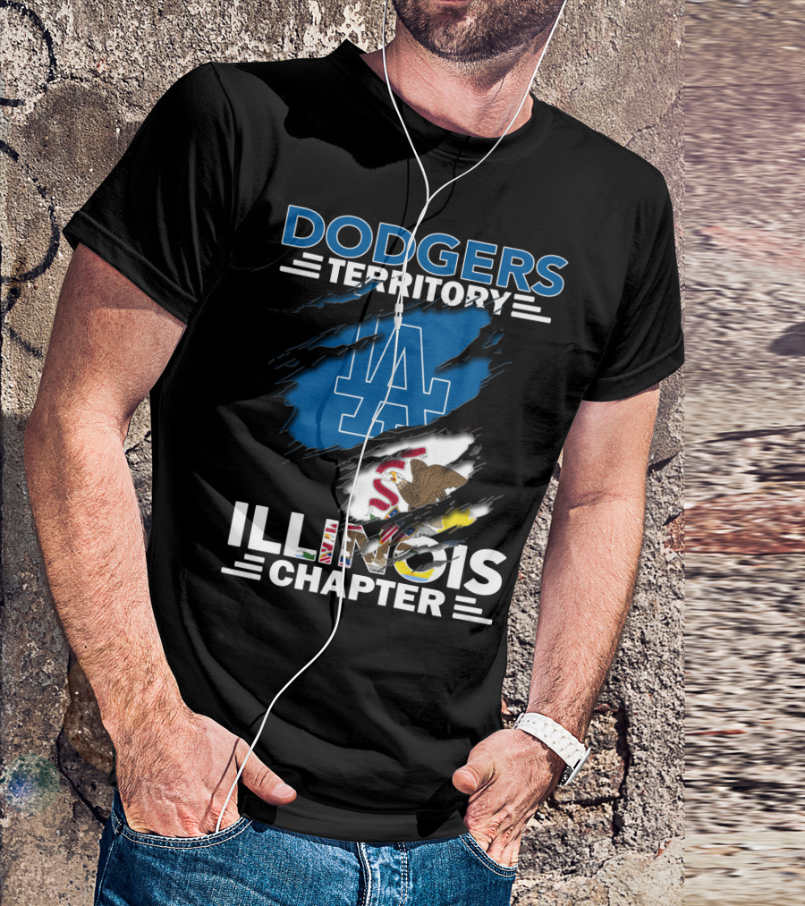 Dodgers Territory Illinois Chapter LA Logo And Illinois Flag Emblem T-Shirt