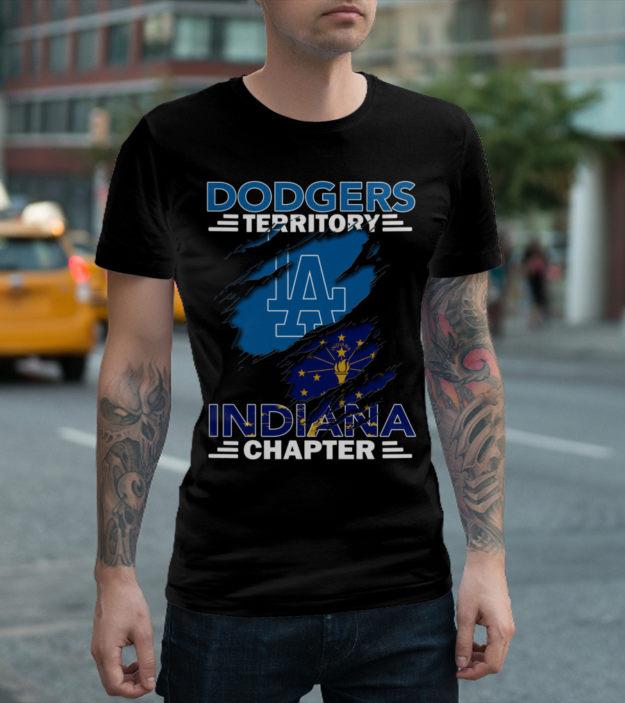 Dodgers Territory Indiana Chapter LA Logo Indiana Flag T-Shirt
