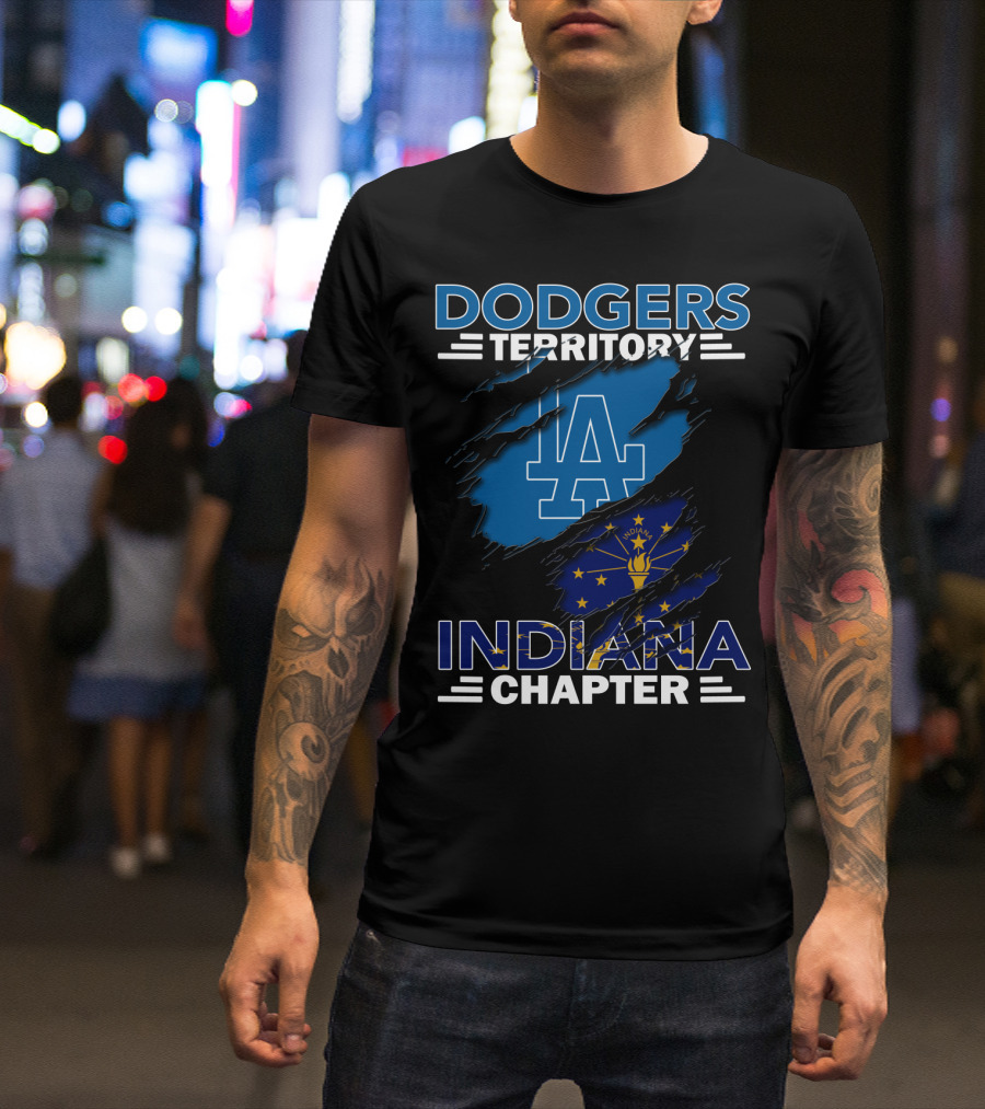 Dodgers Territory Indiana Chapter LA Logo Indiana Flag T-Shirt
