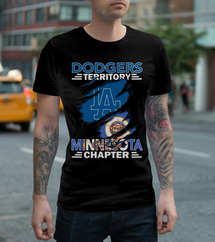 Dodgers Territory Minnesota Chapter LA Logo with Minnesota State Flag Elements T-Shirt