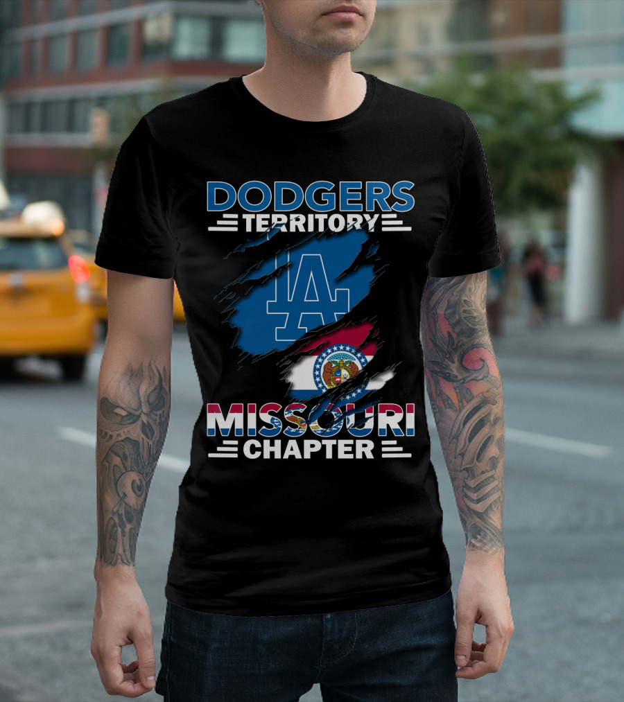 Dodgers Territory Missouri Chapter LA Logo And Missouri Flag T-Shirt