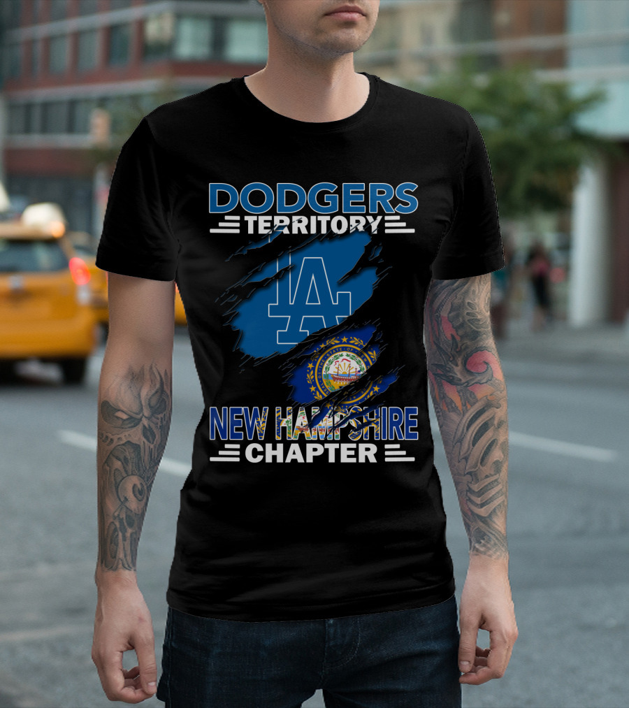 Dodgers Territory New Hampshire Chapter LA Logo and State Flag T-Shirt