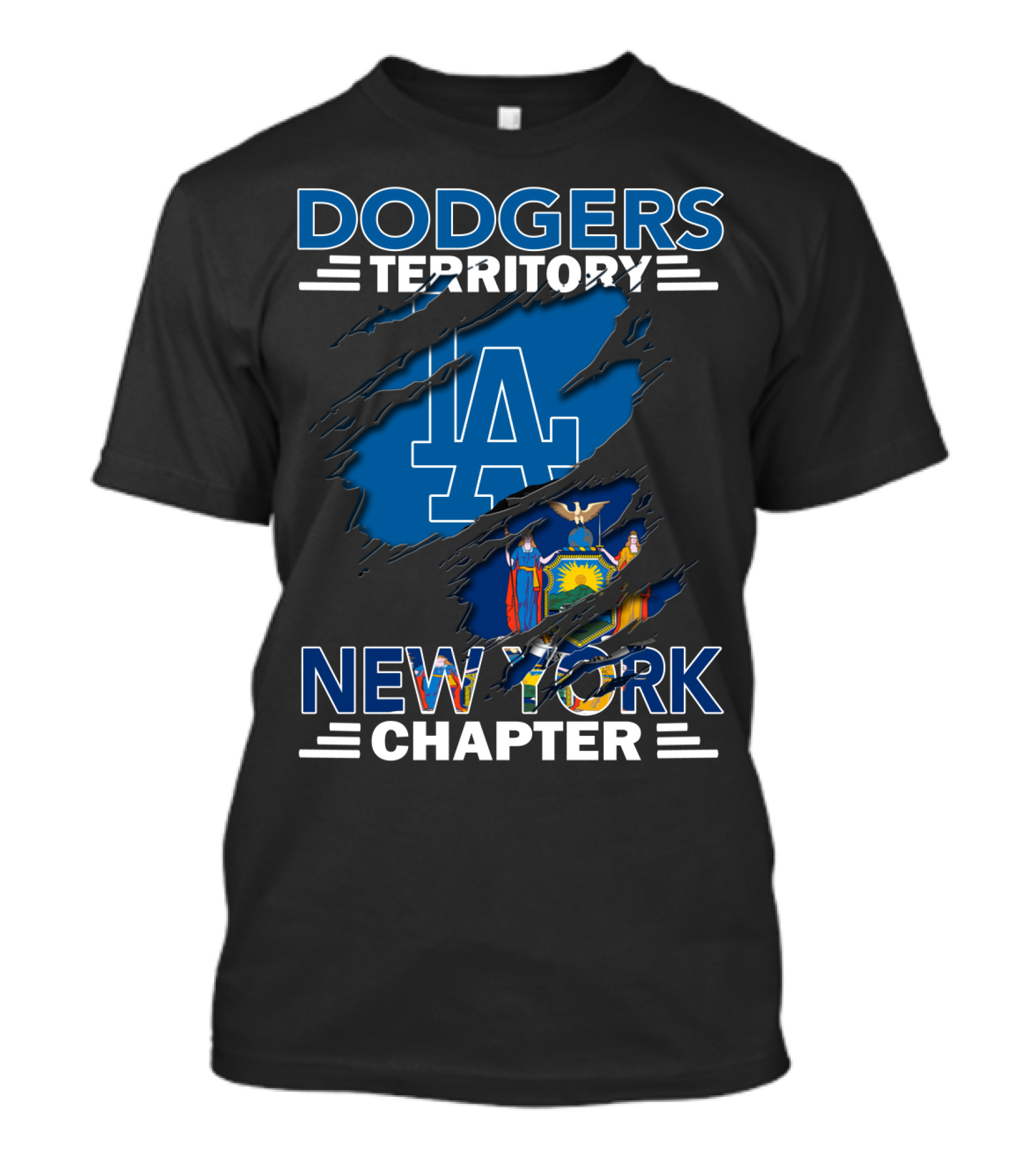 Dodgers Territory New York Chapter LA Logo New York State Flag T-Shirt