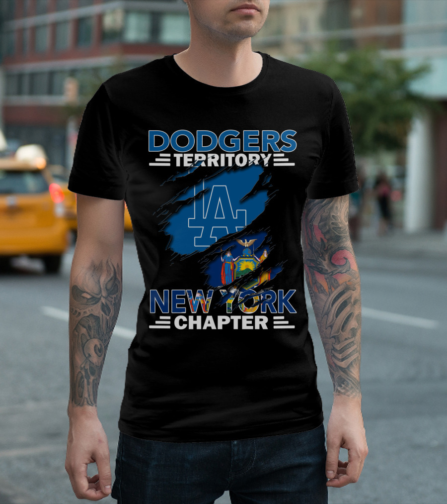 Dodgers Territory New York Chapter LA Logo New York State Flag T-Shirt