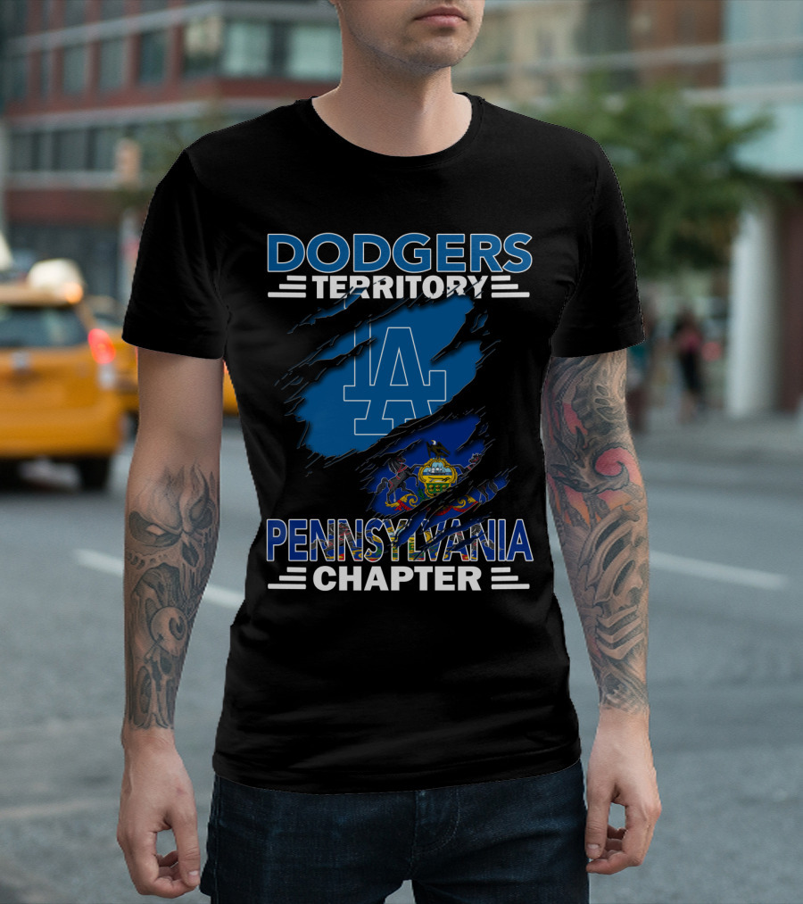 Dodgers Territory Pennsylvania Chapter LA Logo with Pennsylvania State Flag T-Shirt
