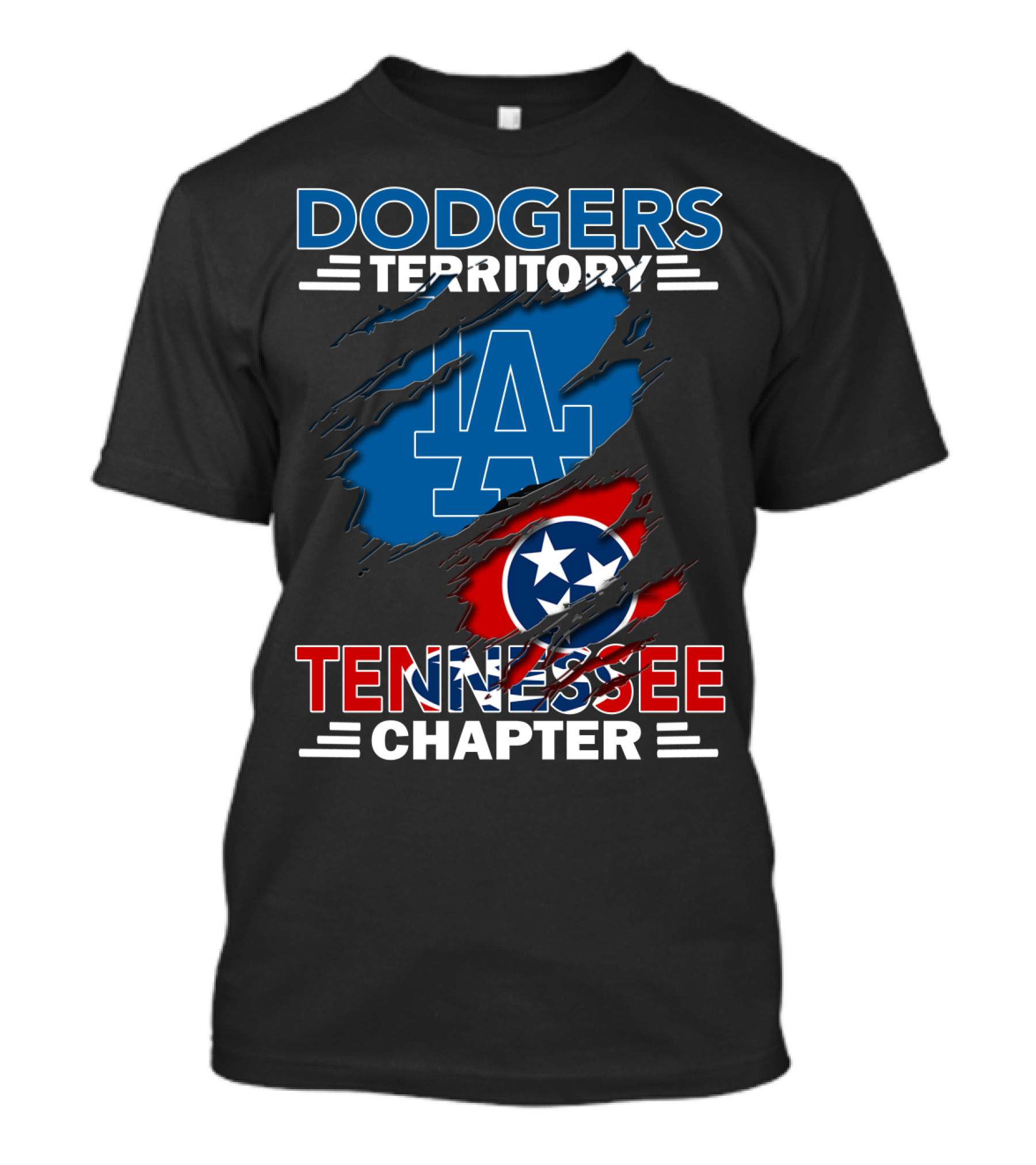 Dodgers Territory LA Logo Tennessee Chapter Tri-Star Flag T-Shirt