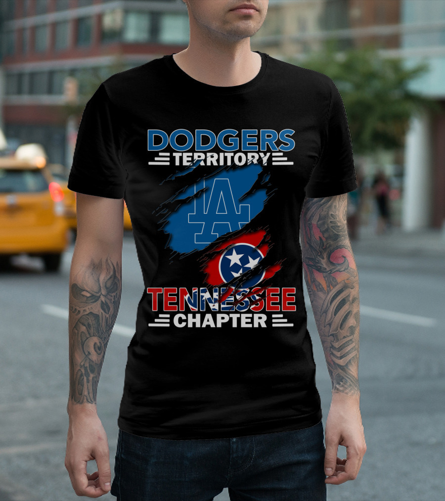 Dodgers Territory LA Logo Tennessee Chapter Tri-Star Flag T-Shirt