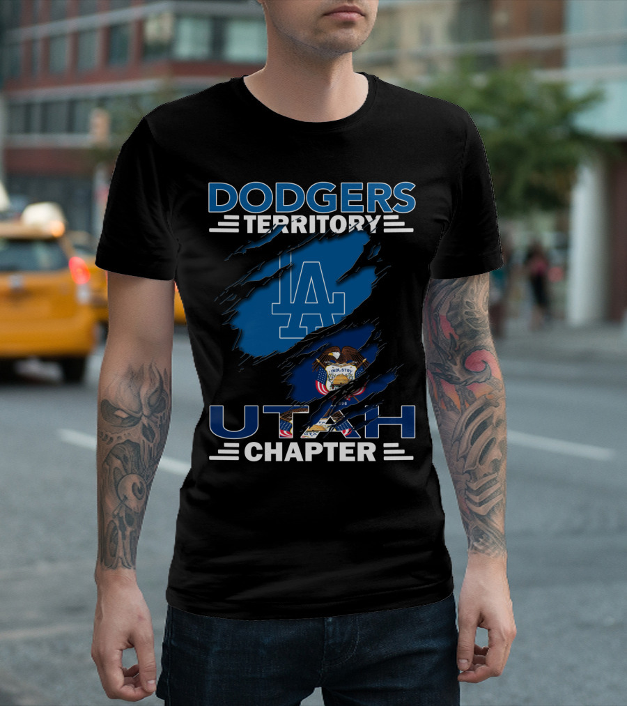 Dodgers Territory Utah Chapter LA Logo And Utah State Flag T-Shirt