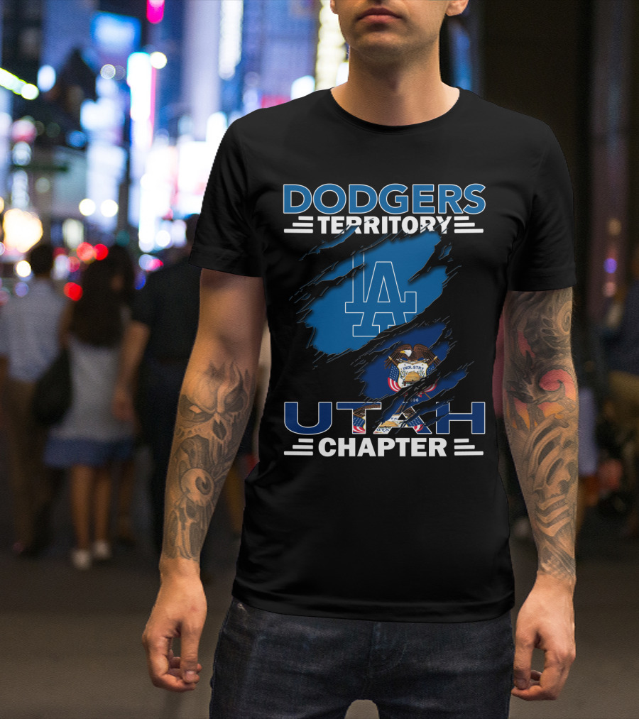 Dodgers Territory Utah Chapter LA Logo And Utah State Flag T-Shirt